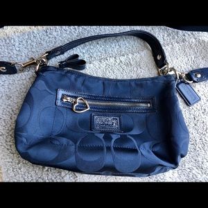 COACH Navy signature fabric/patent leather bag